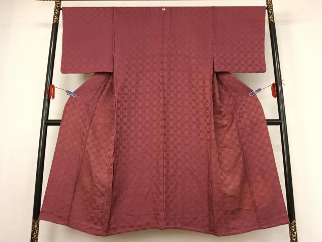 平和屋着物▽男性 色紋付 単衣 花菱地紋 暗紅色 正絹 逸品 AABE1590jh