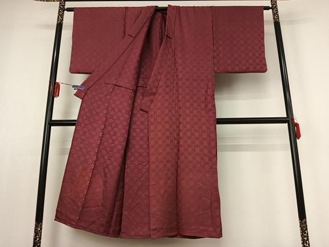 平和屋着物▽男性 色紋付 単衣 花菱地紋 暗紅色 正絹 逸品 AABE1590jh