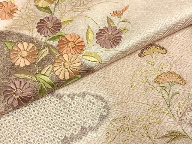 平和屋着物●訪問着 絞り 刺繍 草花文 金糸 金彩 正絹 逸品 AABE1608fy