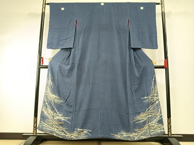 平和屋着物●アンティーク 大正ロマン 色留袖 松葉 金糸 鬼しぼ縮緬 正絹 逸品 AABE1618fy