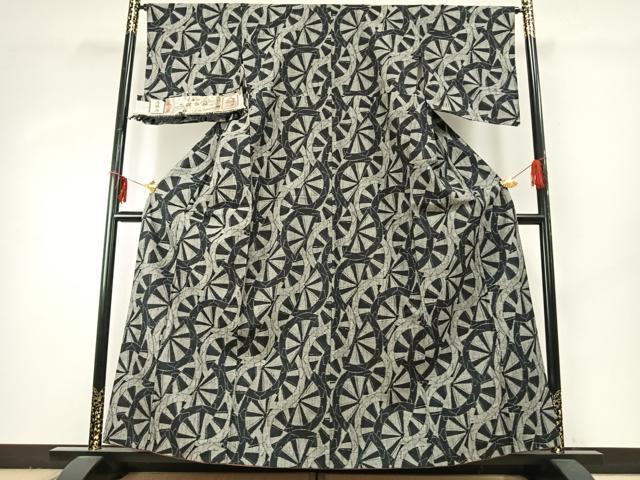 平和屋着物●本真綿紬 源氏車文 証紙付き 正絹 逸品 AABE1650fy