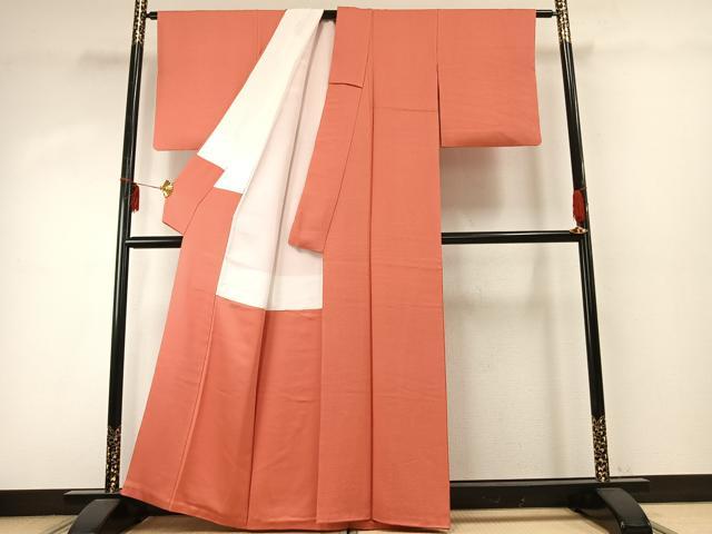 平和屋着物●本草木染作家 瑞寶 色無地 甚三紅色 正絹 逸品 AABE1656fy