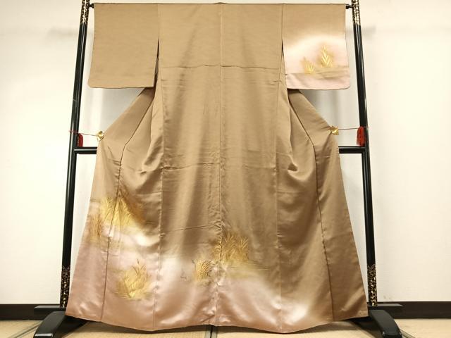 平和屋着物●訪問着 草葉文 暈し染め 金彩 正絹 逸品 AABE1661fy