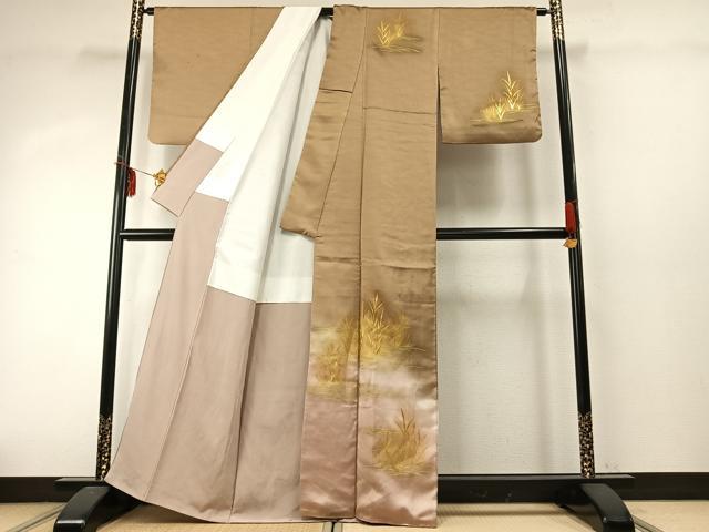 平和屋着物●訪問着 草葉文 暈し染め 金彩 正絹 逸品 AABE1661fy