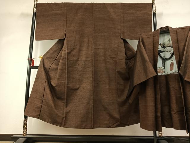 平和屋着物●男性 紬 アンサンブル 霞文 正絹 逸品 AABE1682fy