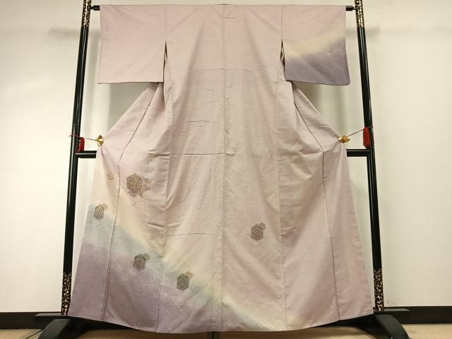 平和屋着物●訪問着 紬地 総刺繍 亀甲花文 暈し染め 正絹 逸品 AABE1708fy