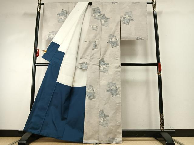 平和屋着物●本場大島紬 白大島 カタス7マルキ 総絣 風景色紙重ね文 正絹 逸品 AABE1739fy