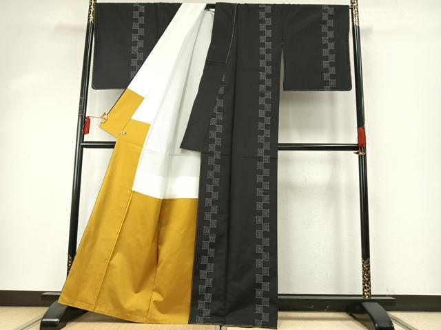 平和屋着物●本場大島紬 市松間道 黒地 さが美扱い 正絹 逸品 AABE1765fy