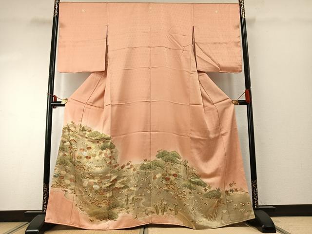 平和屋着物●豪華色留袖 駒刺繍 草花文 金彩 正絹 逸品 AABE1821fy