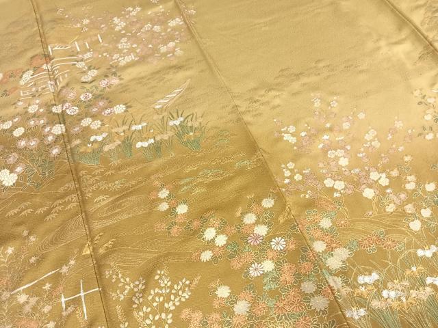 平和屋着物●色留訪問着 駒刺繍 風景花文 金彩 正絹 逸品 AABE1823fy