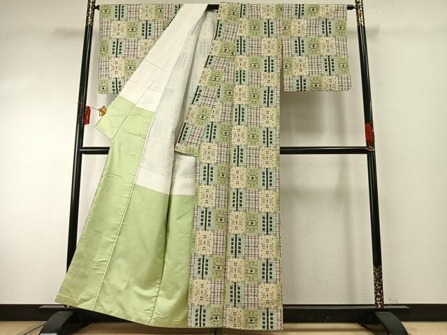 平和屋着物●上質な紬 市松文様 正絹 逸品 AABE1834fy