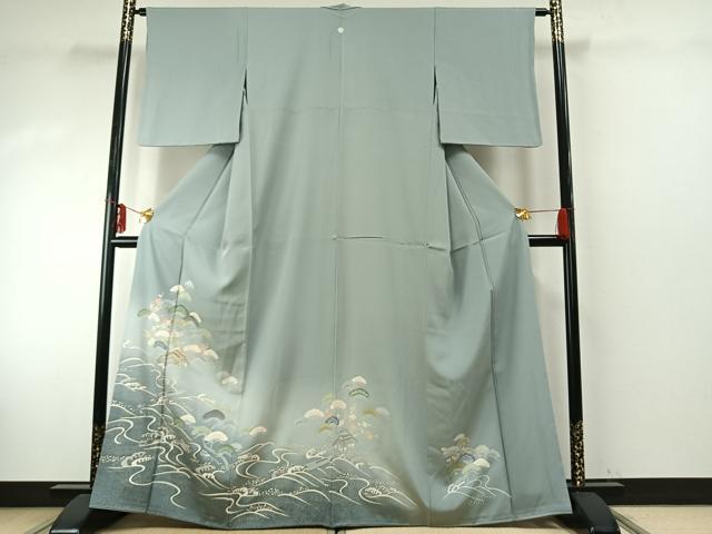 平和屋着物●訪問着 友禅 駒刺繍 立波風景文 暈し染め 金彩 正絹 逸品 AABE1859fy