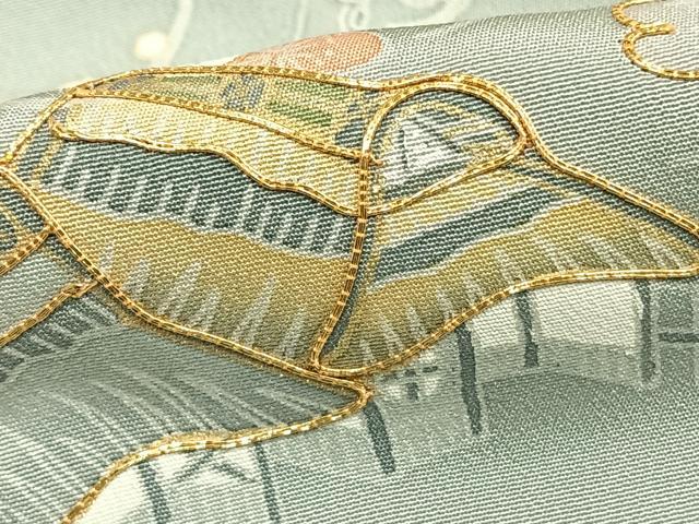 平和屋着物●訪問着 友禅 駒刺繍 立波風景文 暈し染め 金彩 正絹 逸品 AABE1859fy