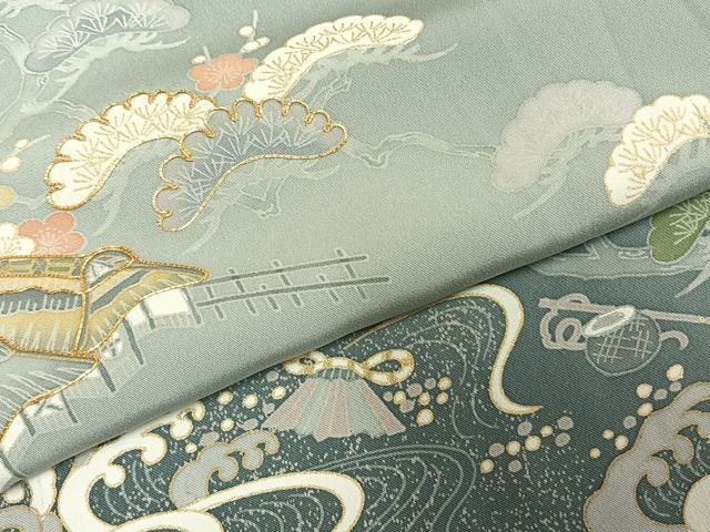 平和屋着物●訪問着 友禅 駒刺繍 立波風景文 暈し染め 金彩 正絹 逸品 AABE1859fy