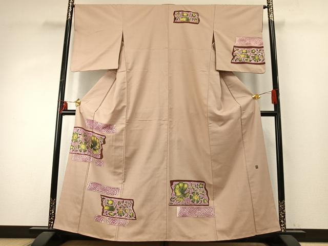 平和屋着物●訪問着 紬地 作家物 花鳥文 正絹 逸品 AABE1919fy