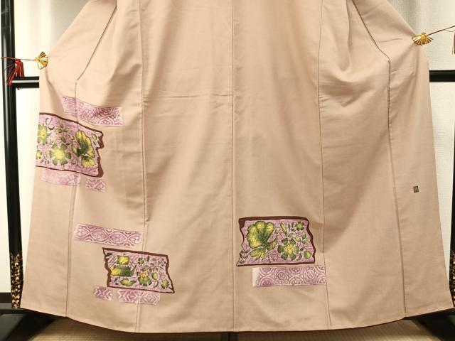 平和屋着物●訪問着 紬地 作家物 花鳥文 正絹 逸品 AABE1919fy