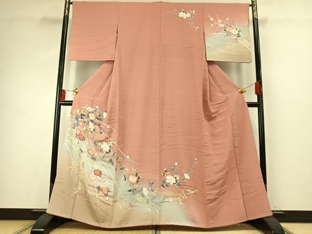 平和屋着物●訪問着　友禅　作家物　草花文　暈し染め　正絹　逸品　AABE1936fy 平和屋着物○訪問着 友禅 作家物 草花文 暈し染め 正絹 逸品