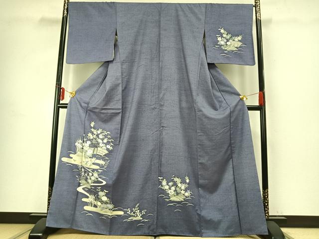 平和屋着物●訪問着 紬地 友禅 風景花文 正絹 逸品 AABE1948fy