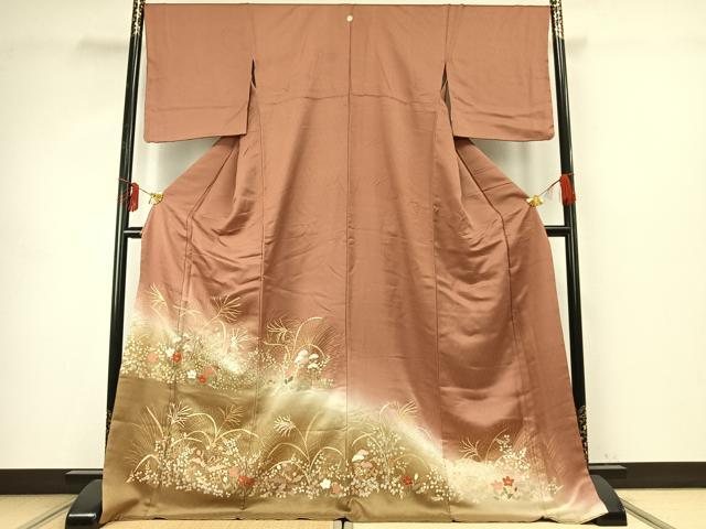 平和屋着物●豪華色留袖 駒刺繍 草花文 暈し染め 金彩 ロング丈 正絹 逸品 AABE1949fy