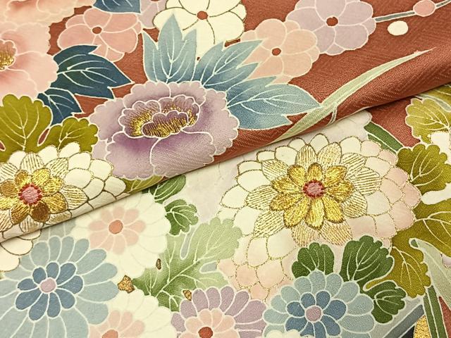 平和屋着物●豪華色留袖 友禅 作家物 刺繍 草花文 金糸 金彩 正絹 逸品 AABE1953fy