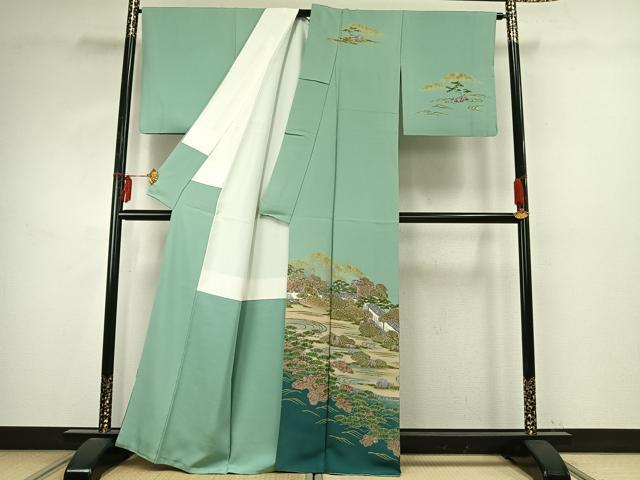 平和屋着物●訪問着 手描き 風景文 暈し染め 正絹 逸品 AABE1954fy