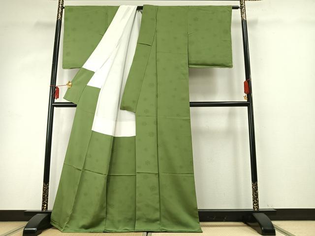 平和屋着物●上質な色無地 雪花地紋 苗色 正絹 逸品 未使用 AABE1994fy