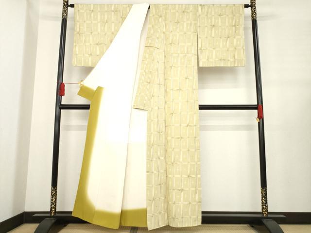 平和屋着物●上質な小紋 格子 正絹 逸品 AABE2034ck