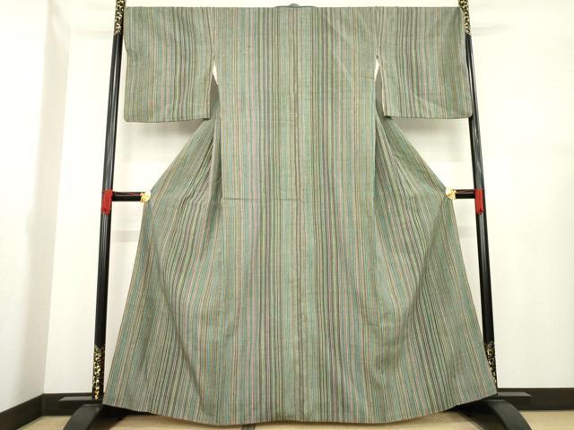 平和屋着物●上質な紬 縞 正絹 逸品 AABE2043ck
