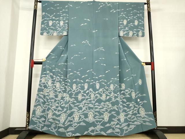 平和屋着物●本加賀友禅作家 中正享子 訪問着 松 錆鉄御納戸色地 正絹 逸品 AABE2052ck
