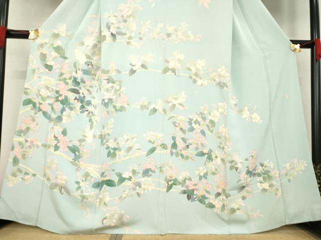 平和屋着物●本加賀友禅作家 東藤岳 訪問着 枝花文 柳鼠色地 正絹 逸品 AABE2071ck