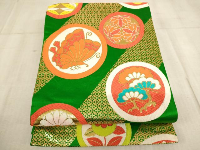 平和屋着物∵子供 全通柄袋帯 唐織 花蝶丸文 金糸 逸品 AABE2172ja