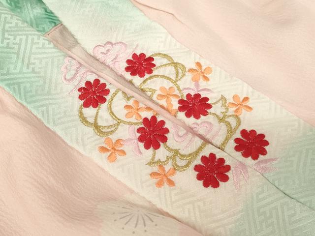 平和屋着物∵子供 女の子 長襦袢 舞梅文 半衿刺繍 逸品 AABE2360ja