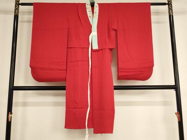 平和屋着物∵子供 女の子 長襦袢 無双仕立て 麻の葉地紋 赤色 逸品 AABE2400ja