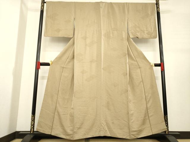 平和屋着物●上質な色無地 菱繋ぎ地紋 空五倍子色 正絹 逸品 AABE2490ck