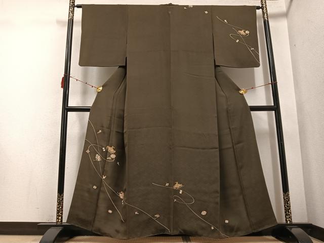平和屋着物●訪問着 友禅 宝尽くし 海松茶色 金彩 正絹 逸品 AABE2542ph