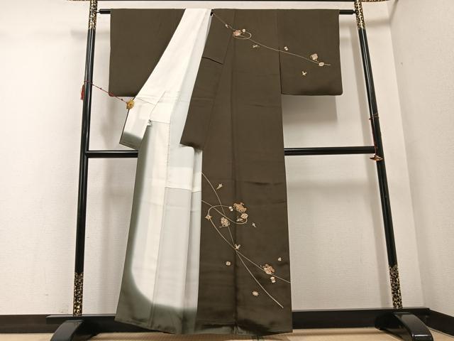 平和屋着物●訪問着 友禅 宝尽くし 海松茶色 金彩 正絹 逸品 AABE2542ph