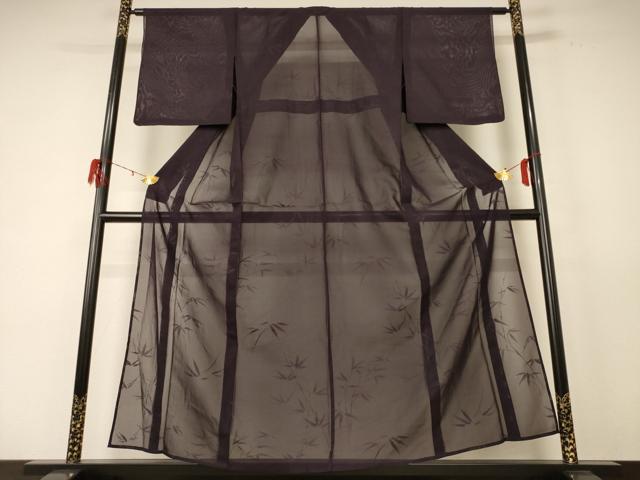 平和屋着物*夏物 色無地 笹紋紗 黒紅色 正絹 逸品 AABE2609jd