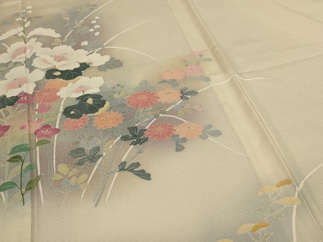 平和屋着物*夏物 訪問着 絽 友禅 草花文 暈し染め 銀彩 正絹 逸品 AABE2610jd