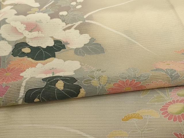 平和屋着物*夏物 訪問着 絽 友禅 草花文 暈し染め 銀彩 正絹 逸品 AABE2610jd