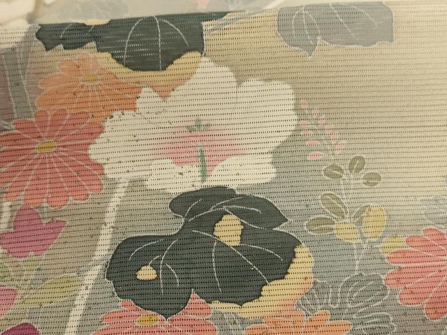 平和屋着物*夏物 訪問着 絽 友禅 草花文 暈し染め 銀彩 正絹 逸品 AABE2610jd