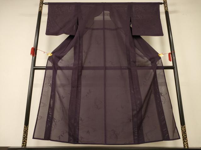 平和屋着物*夏物 色無地 絽 流水舞葉紋紗 似せ紫色 正絹 逸品 AABE2611jd