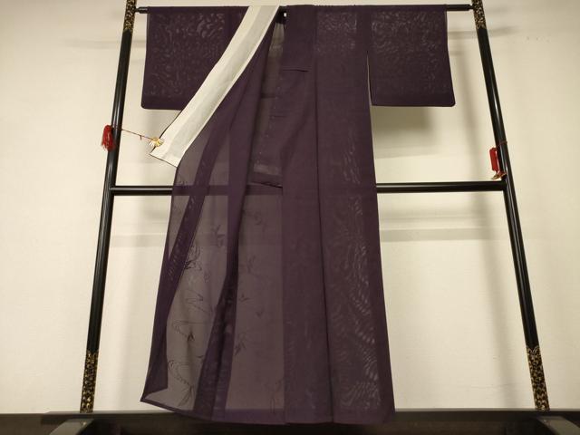 平和屋着物*夏物 色無地 絽 流水舞葉紋紗 似せ紫色 正絹 逸品 AABE2611jd