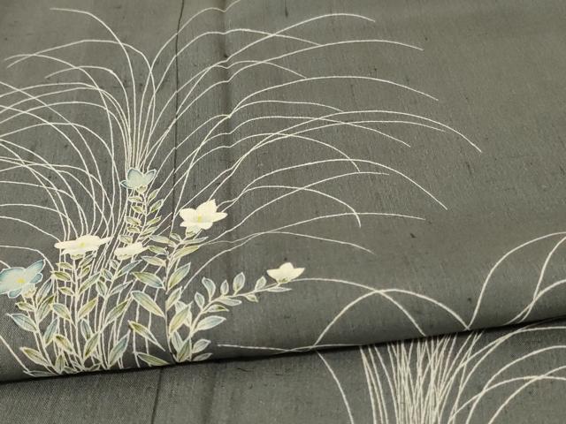 平和屋着物*夏物 訪問着 紗 友禅 作家物 紬地 草花文 正絹 逸品 AABE2652jd