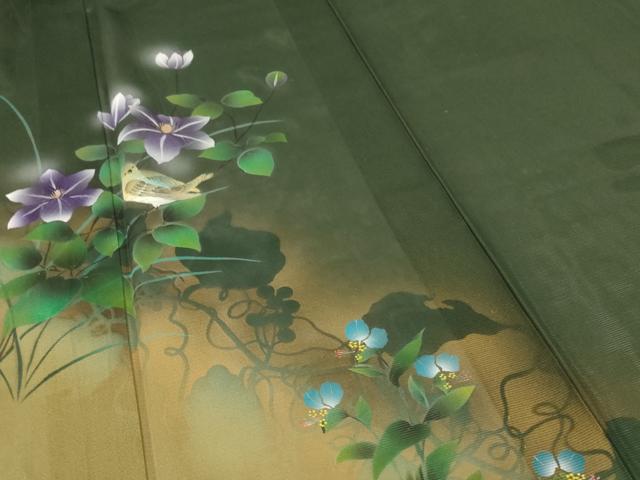 平和屋着物*夏物 訪問着 絽 花鳥文 暈し染め 金彩 正絹 逸品 AABE2662jd