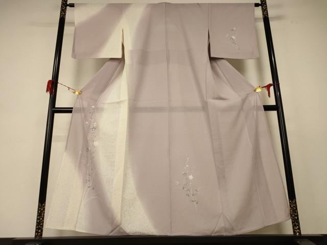 平和屋着物*夏物 訪問着 絽 流水草花文 暈し染め 銀彩 正絹 逸品 AABE2696jd