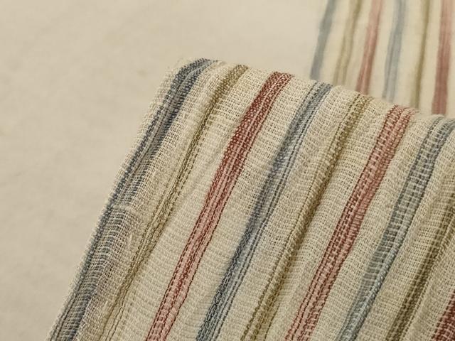 平和屋着物*夏物 小紋 紗 縮織り 縞 正絹 逸品 AABE2706jd