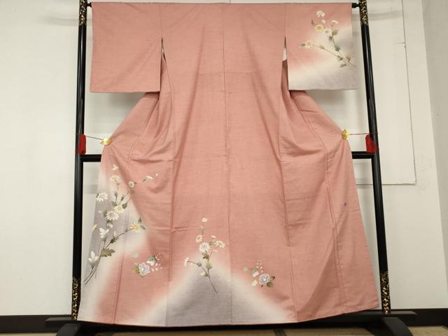 平和屋着物●訪問着 作家物 紬地 枝花文 金銀彩 正絹 逸品 未使用 AABE2732cs