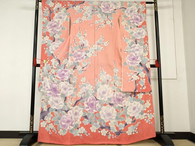 平和屋着物●名門 藤娘きぬたや・総絞り 振袖 枝花文 上代53万 仮絵羽 逸品 未使用 AABE2755cs