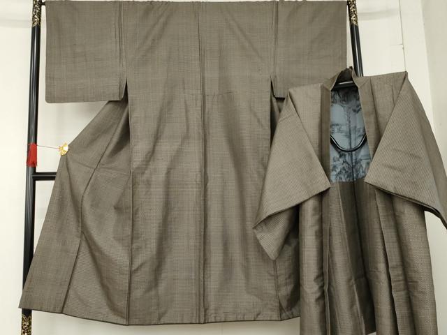 平和屋着物●男性 紬 アンサンブル 横段文 正絹 逸品 AABE2760cs
