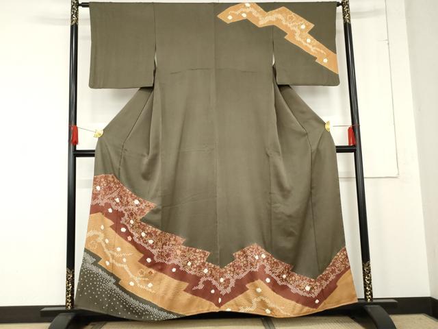 平和屋着物●訪問着 絞り 刺繍 枝梅 金糸 金彩 正絹 逸品 AABE2770cs